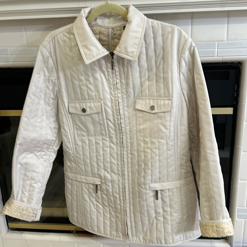 Lightweight washable quilted lined tan jacket vintage Dana Buchman-Size Large